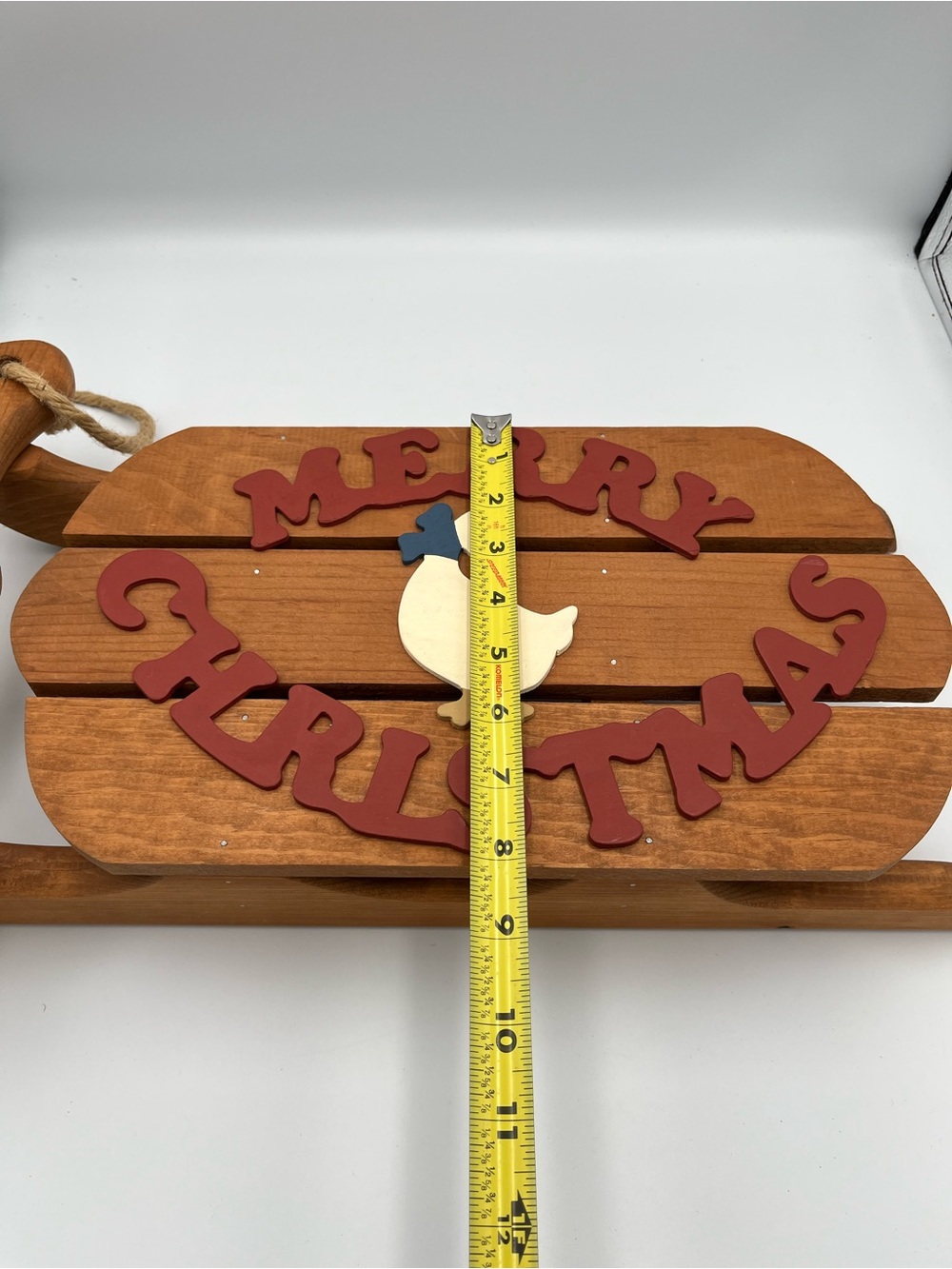 VTG Merry Christmas Shelf Wood Sled Goose Cottage Core Hand Painted Granny Core - Picture 8 of 10